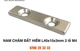 Nam châm đất hiếm L40x10x3mm 2 lỗ M4