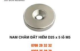 Nam châm đất hiếm D25x5mm lỗ M5